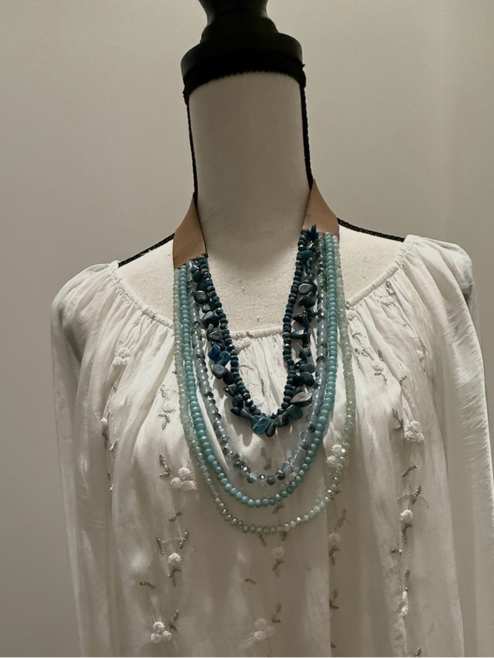 Multi-Strand Aqua Beaded Statement Necklace